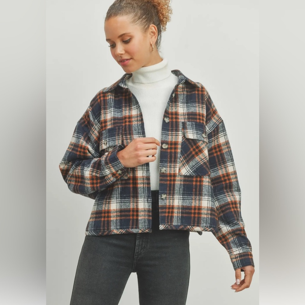 Plaid Flannel Cropped Shacket Jacket
